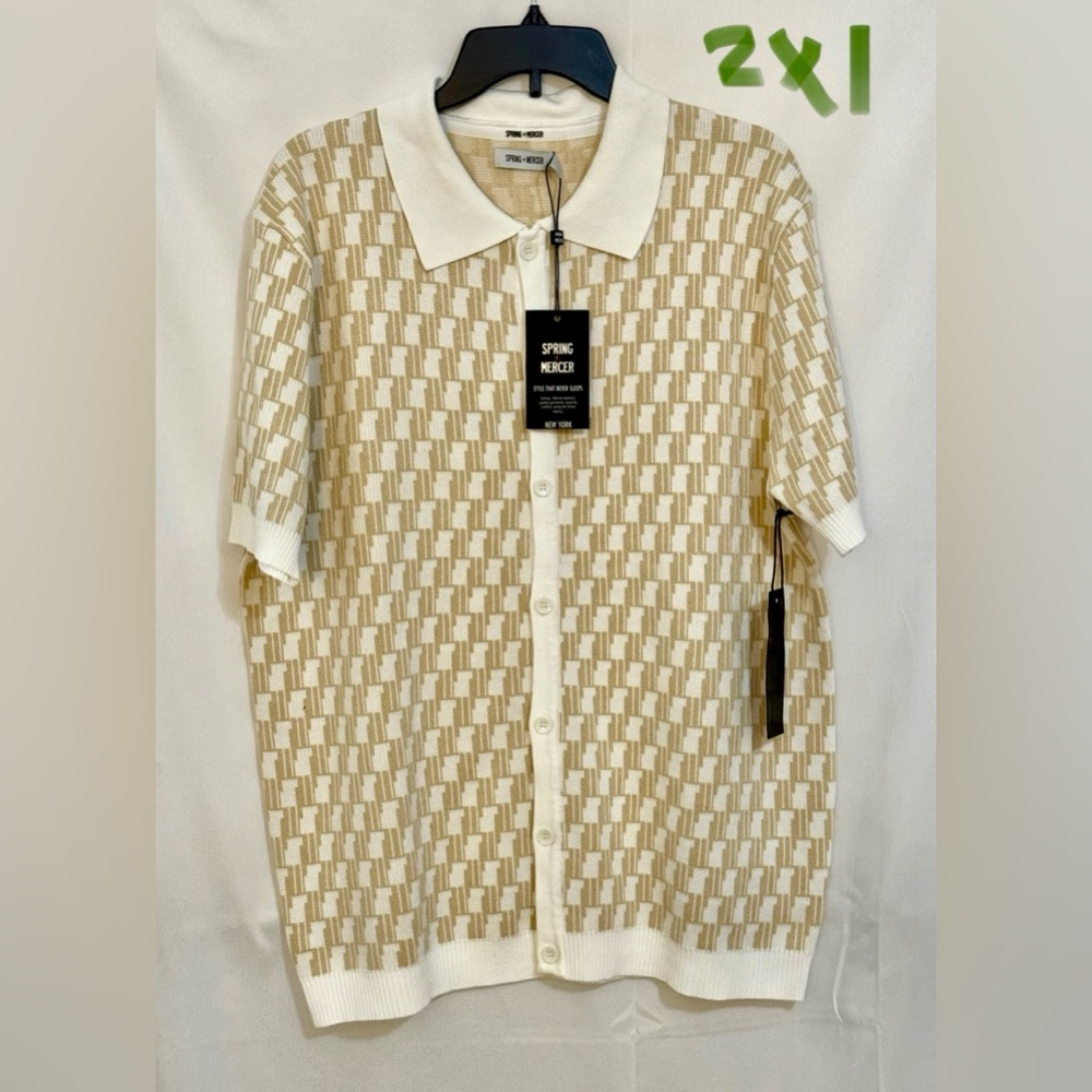 Men's Tan Patterned Button Down Shirt